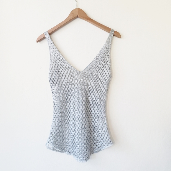 Vintage Tops - Vintage Silver Crochet Knit Tank by Knitline
